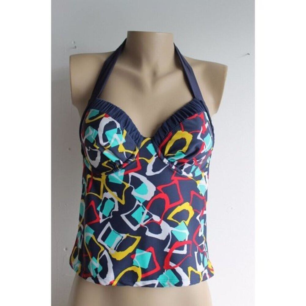Halter Geometric Underwire Tankini Top Size S or 32/34 B Bra Size